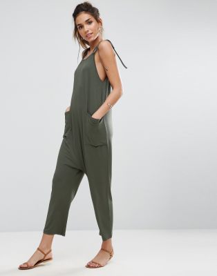 ASOS DESIGN jersey minimal jumpsuit with ties-Green