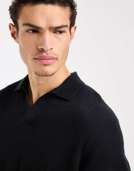 ASOS DESIGN - Jersey negro holgado con muesca en el cuello de punto de Airtex, 5 de 5
