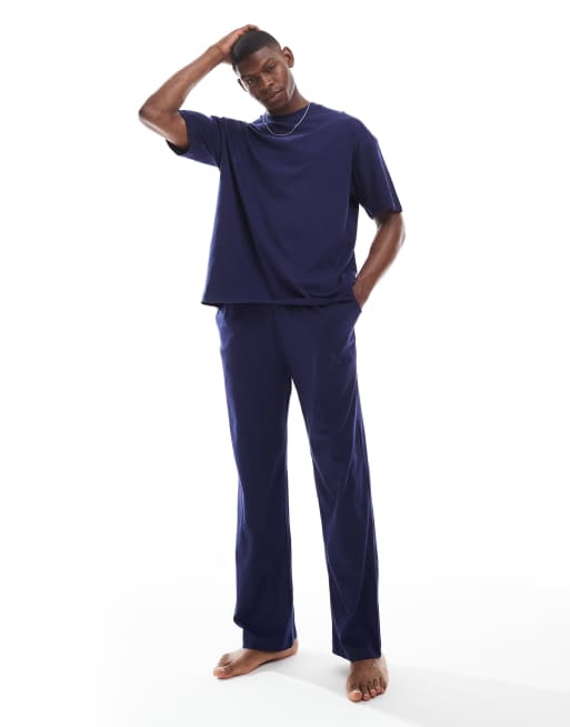 ASOS DESIGN jersey nightwear set in navy