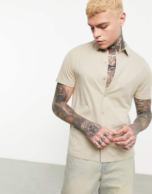 ASOS DESIGN Jersey overhemd in beige ASOS