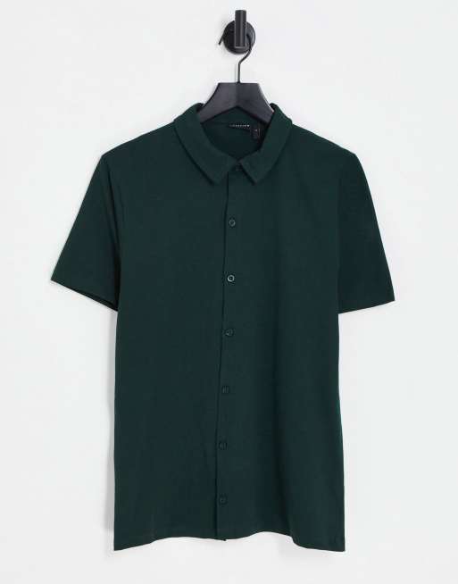 ASOS DESIGN - Jersey overhemd met knoopsluiting in donkergroen