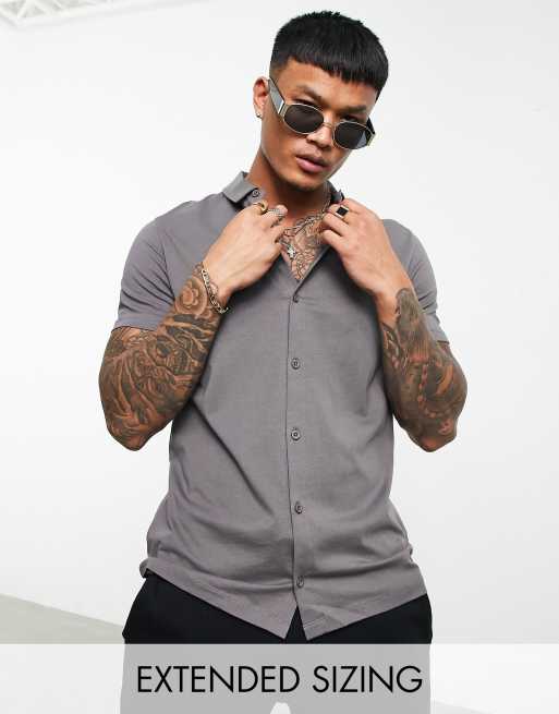 ASOS DESIGN - Jersey overhemd met knoopsluiting in verwassen zwart
