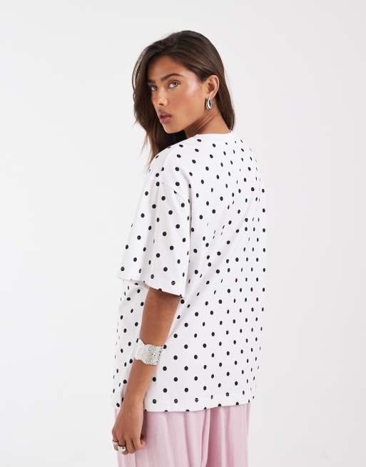 ASOS DESIGN - Jersey oversize a pois monocromatici con grafica di ciliegie Michigan, 4 di 4