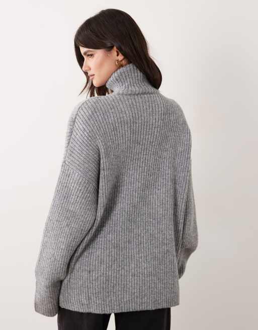 ASOS DESIGN - jersey oversize con hombreras y cuello alzado en gris jaspeado, 4 de 4