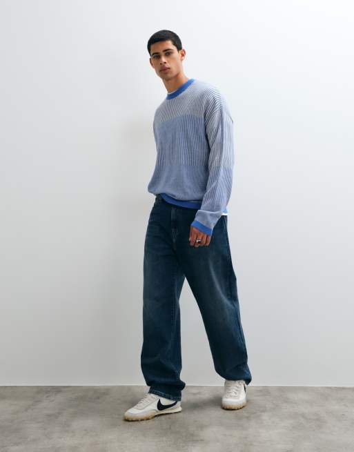 ASOS DESIGN - Jersey oversize de cuello redondo azul con canalé múltiple, 2 de 5