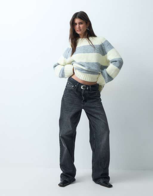 ASOS DESIGN - Jersey oversize de pelo suave a rayas color buttermilk y gris, 2 de 4