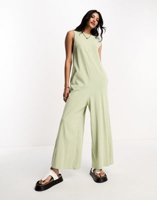 ASOS DESIGN jersey oversized chuck on jumpsuit in sage