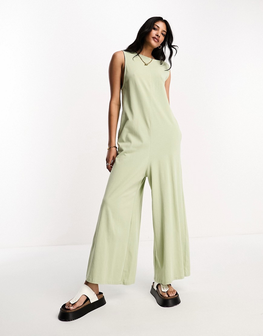 ASOS DESIGN jersey oversized chuck on jumpsuit in sage-Green