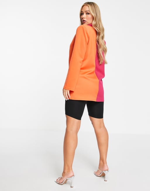 ASOS DESIGN jersey oversized colourblocked blazer in pink and orange, 2 of 4