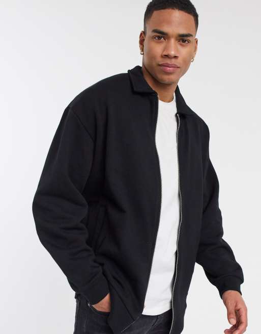 ASOS DESIGN jersey oversized longline harrington bomber jacket in black