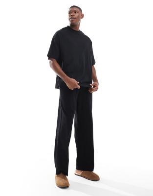 jersey pajama set with oversized t-shirt and pants in black