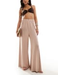 [ASOS DESIGN] ASOS DESIGN jersey palazzo beach pants in beige-Neutral 6 Beige