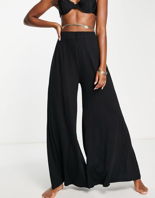 NWT ASOS Design Flowy Women's Jersey Palazzo Beach Pants Tall Black Size 12  - Helia Beer Co