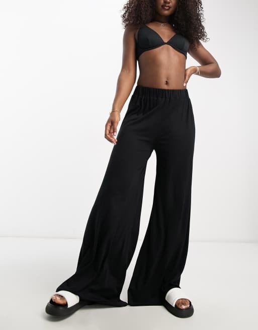 ASOS DESIGN jersey palazzo beach pants in black