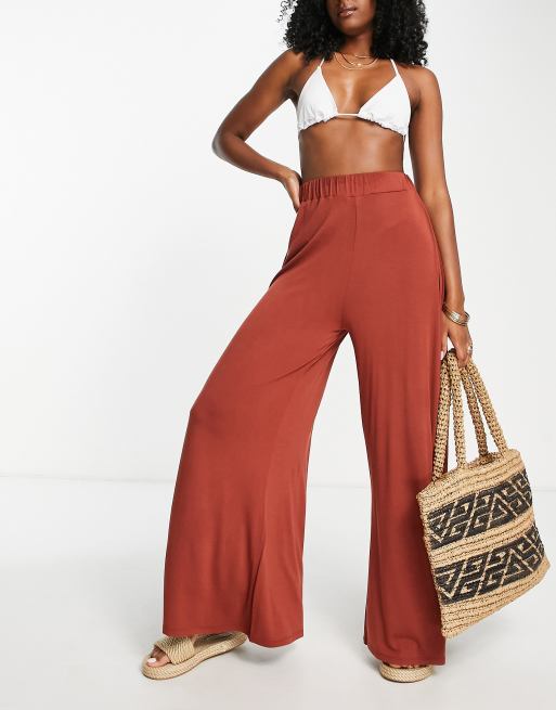 NWT ASOS Design Flowy Women's Jersey Palazzo Beach Pants Tall Black Size 12  - Helia Beer Co