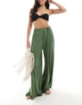 [ASOS DESIGN] ASOS DESIGN jersey palazzo beach pants in khaki-Green 4 Khaki
