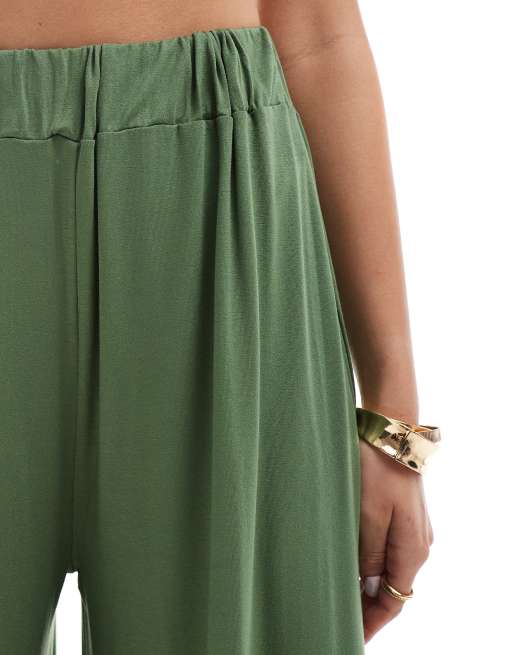 ASOS DESIGN jersey palazzo beach pants in khaki