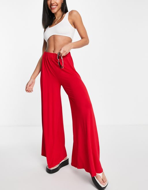 ASOS DESIGN jersey palazzo beach pants in red