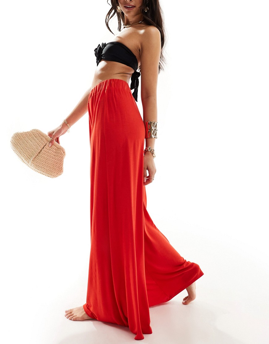 ASOS DESIGN jersey palazzo beach trouser in red