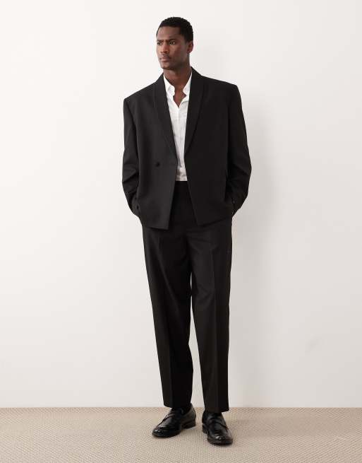 ASOS DESIGN - Recht pak met sjaalrevers en ton-sur-ton metallic strepen in zwart, 3 van 3