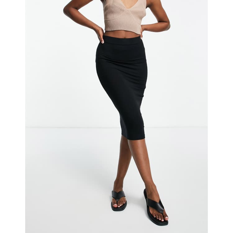 Women Polyester Lycra High Waist Midi Pencil Skirt