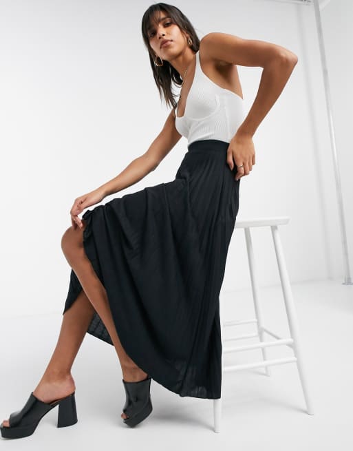 Black pleated cheap jersey skirt