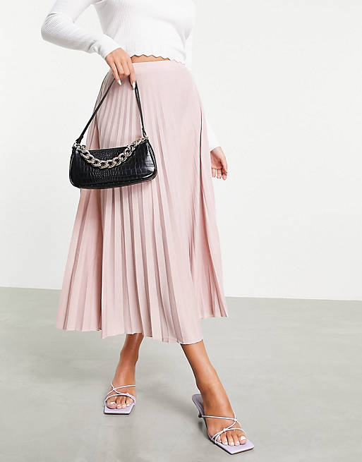  jersey pleated midi skirt in dusty pink 