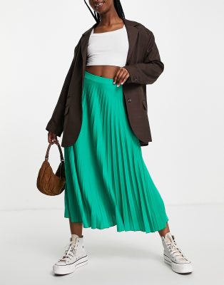 ASOS DESIGN jersey pleated midi skirt in green