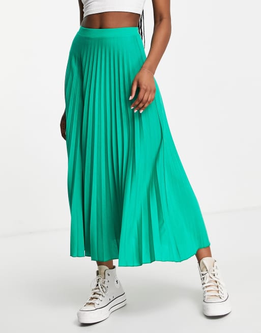 Asos green pleated midi skirt hotsell