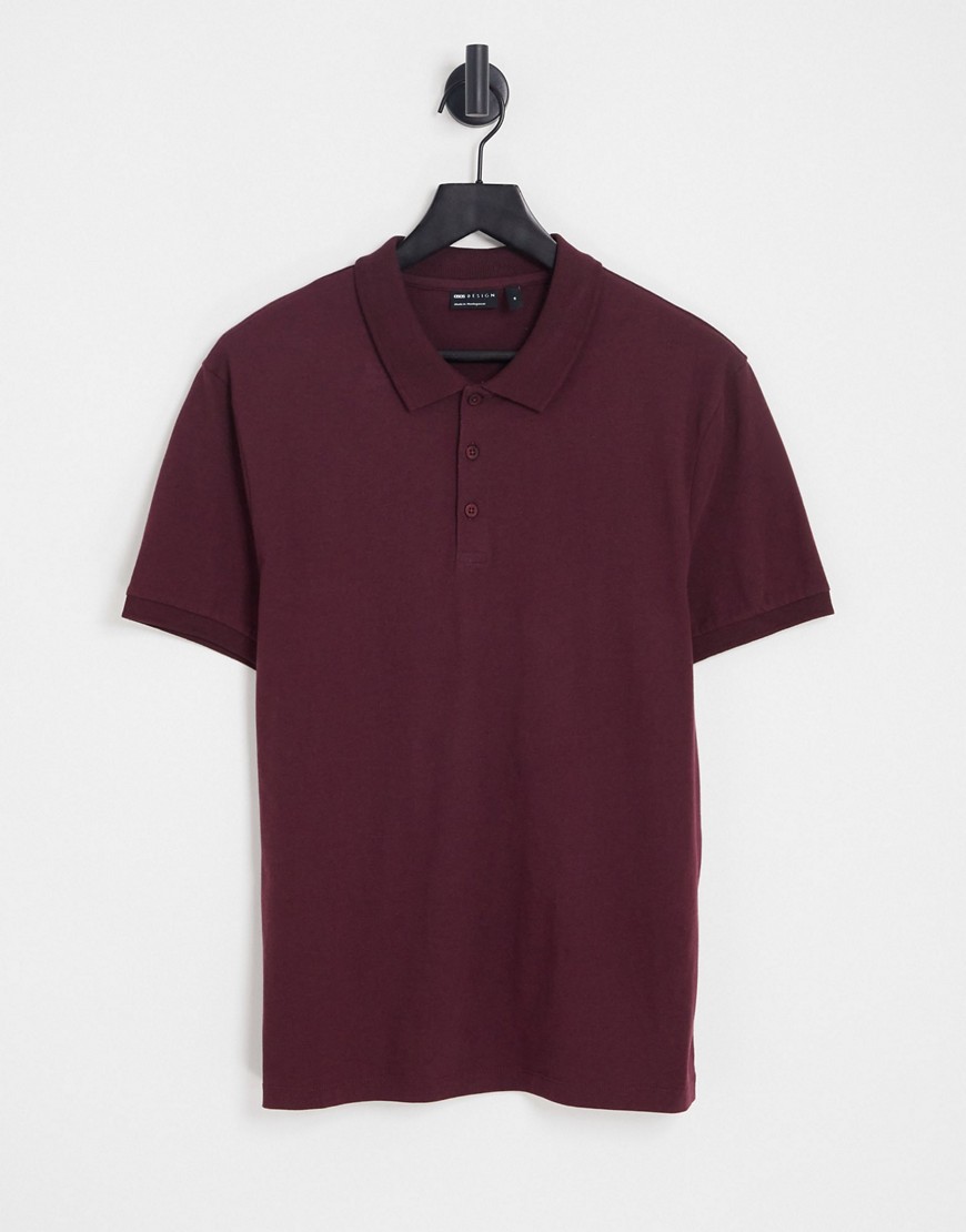 ASOS DESIGN jersey polo in burgundy-Red