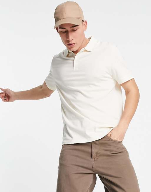 ASOS DESIGN jersey polo in off white