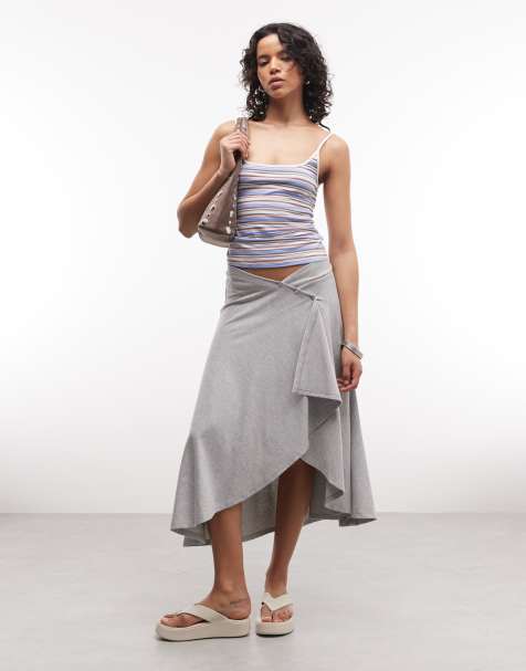 ASOS DESIGN – Jersey-Rock in meliertem Grau mit Zipfelsaum und Knopfdetail - view 1