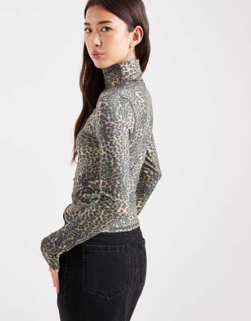 ASOS DESIGN jersey roll neck long sleeve top in leopard print, 4 of 4