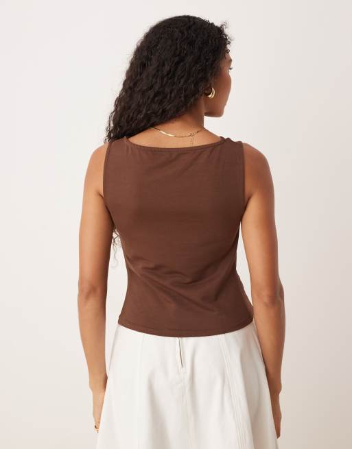 ASOS DESIGN jersey ruched detail tank top in dark brown, 4 of 4