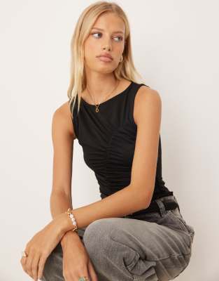 ASOS DESIGN jersey ruched detail tank top in black