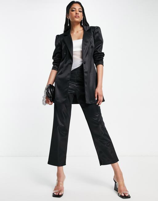 ASOS DESIGN jersey satin cigarette pants in black