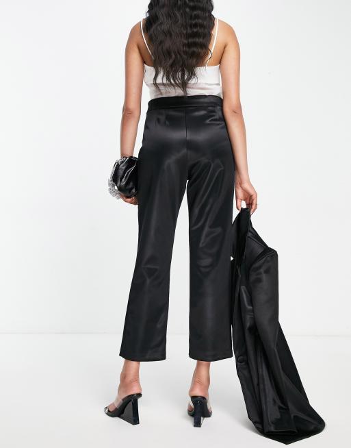 ASOS DESIGN satin wide leg trouser in black