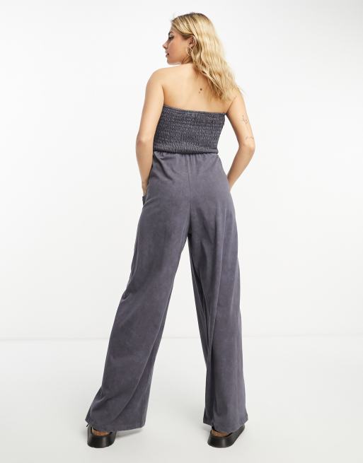 ASOS DESIGN Tall jersey shirred bandeau jumpsuit in washed black