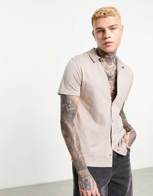 ASOS DESIGN jersey shirt in beige