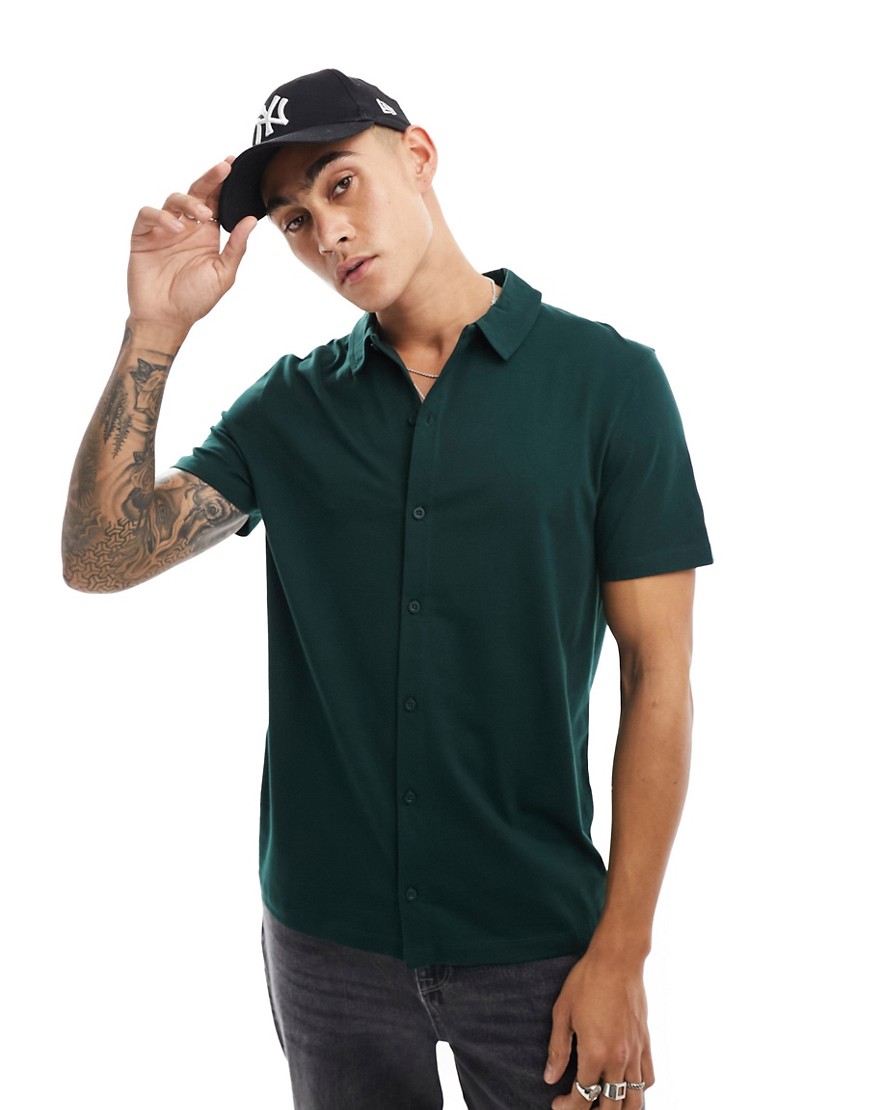 Asos Design Jersey Shirt In Dark Green