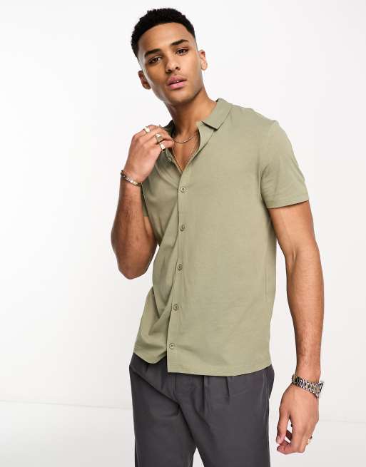 ASOS DESIGN jersey shirt in khaki | ASOS