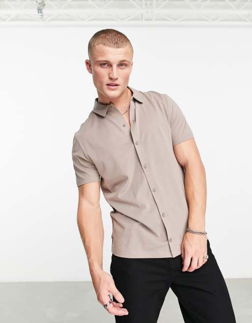 ASOS DESIGN jersey shirt in light brown | ASOS