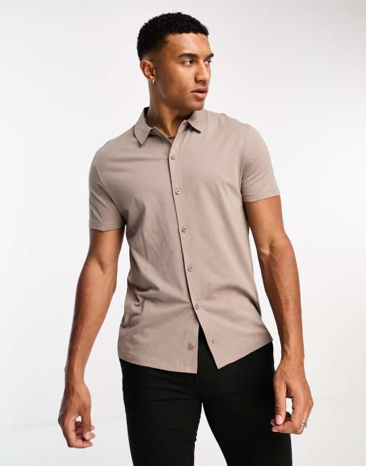 ASOS DESIGN jersey shirt in light brown | ASOS