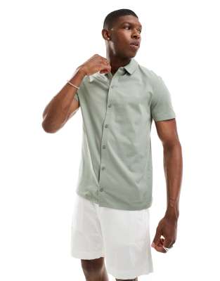 Asos Design Jersey Shirt In Mid Green