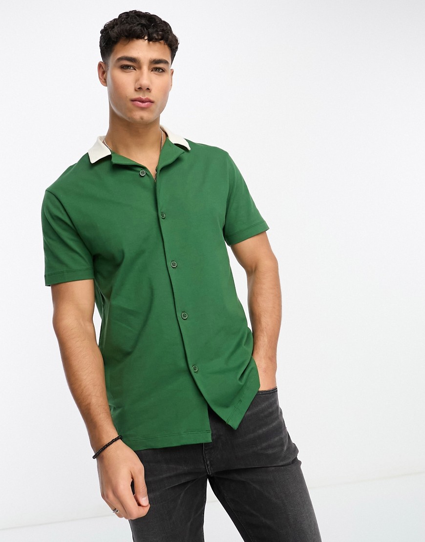 ASOS DESIGN jersey shirt with contrast trims in dark green