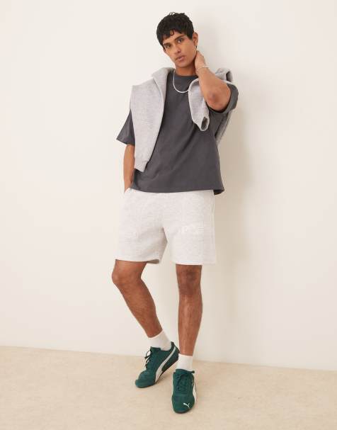 ASOS DESIGN jersey shorts co ord with print in grey marl - view 1
