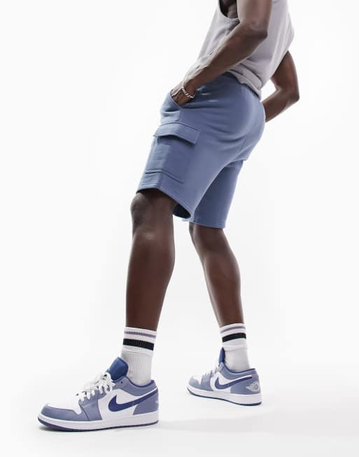 ASOS DESIGN – Jersey-Shorts in Blau mit Cargo-Taschen