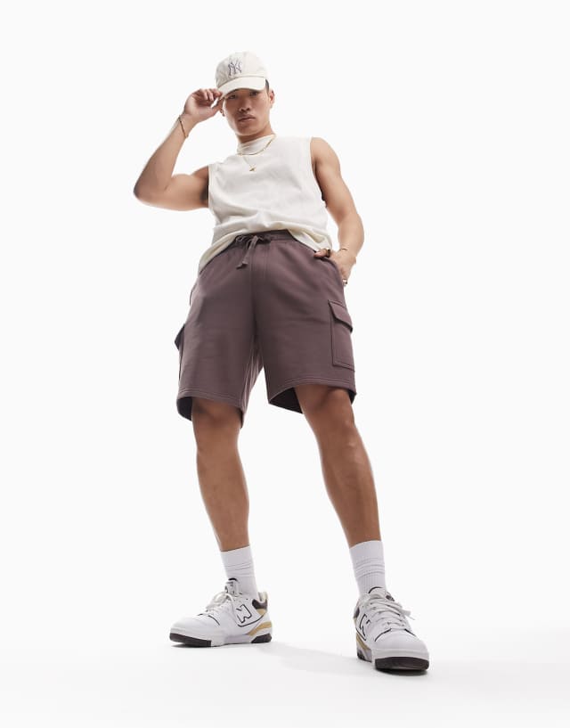 ASOS DESIGN jersey shorts with cargo pockets in washed brown