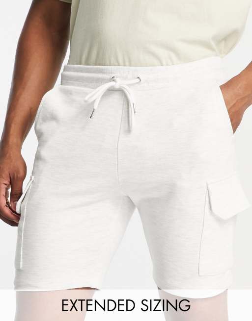 ASOS DESIGN jersey shorts with cargo pockets in white heather