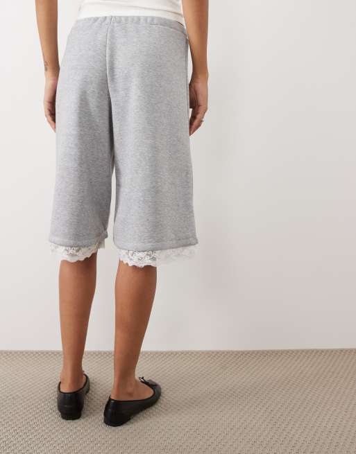 ASOS DESIGN jersey shorts with lace trim in grey, 4 of 5